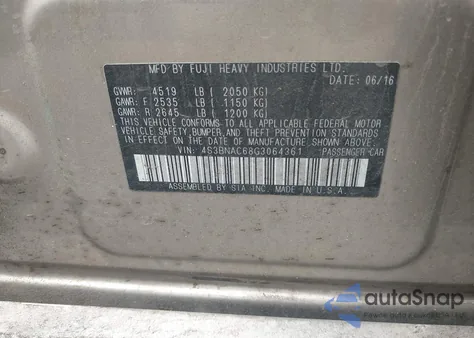 2016 Subaru Legacy 2.5I Premium from USA, damaged, VIN 4S3BNAC68G3064361